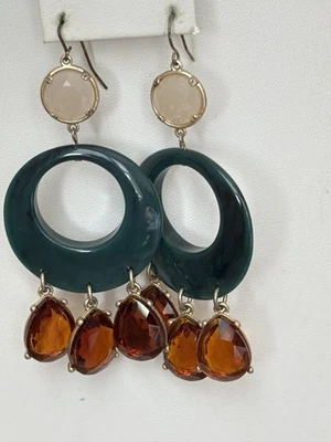 Brincos de lágrima verde-azulado e cor âmbar/tom dourado/perfurado - Imagem 1 de 4