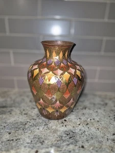 Vase handgehämmert bemalt Kupfer - Bild 1 von 7