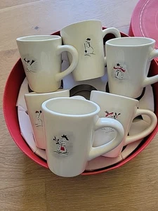 Williams Sonoma White Snowman Coffee Cups Holiday Christmas Winter Set of 6 - Picture 1 of 9