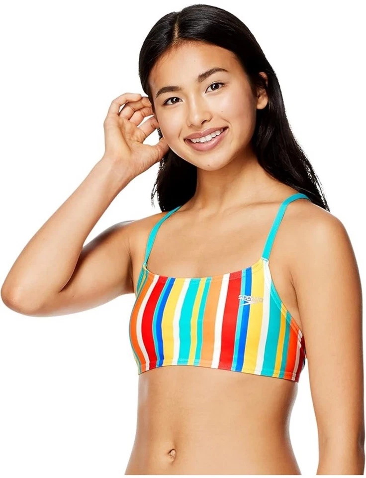 Top de bikini a rayas Speedo talla grande espalda corredora eco resistencia para mujer nuevo con etiquetas Foto 1 de 4