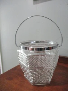 art deco Anchor Hocking Wexford diamond cut clear glass ice bucket with handle - Picture 1 of 9