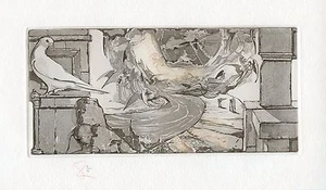 Original surrealistischer mythologischer Kunstdruck Radierung, Exlibris von Ivan Rusachek - Bild 1 von 1