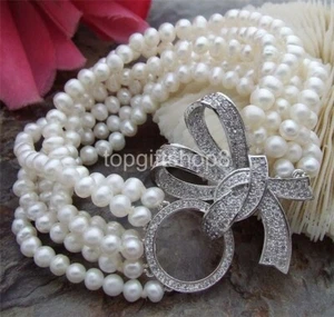 8" 6 Strands 5-6mm white Pearl CZ Clasp Bracelet - Bild 1 von 1