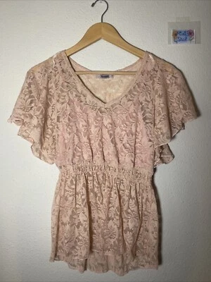 Blusa sin mangas Timing para mujer rosa floral de encaje incorporada talla grande Foto 1 de 4