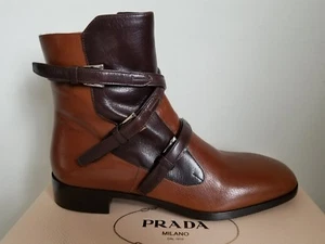 PRADA SEXY BI COLOR MUTLI BUCKLE ZIPPER ANKLE BOOTS EU 38.5 I LOVE SHOES - Picture 1 of 6