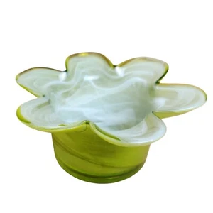 Grün-weiße florale handgefertigte Glasschale oder Kerzenhalter - Bild 1 von 4