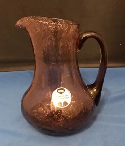 Hand Blown Amethyst Coloured Bubble Glass Pitcher/Vase (Montauroux, France) - Picture 1 of 16