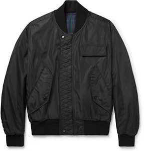 NEW BURBERRY Hawton Reversible Black Checked Cotton-Twill Bomber IT46 SMALL zip - Picture 1 of 10