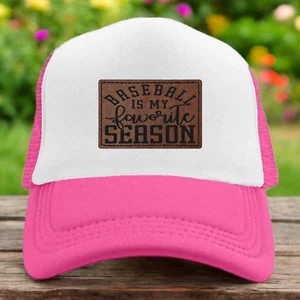 Baseball is my favorite season trucker hat womens O/S pink snapback engraved mom - Picture 1 of 3