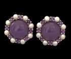 Lavender Jadeite Pearl And Purple Amethyst Earrings Sterling Silver Omega Backs