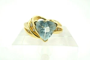 14K Yellow Gold Trillion Cut Aquamarine And Diamond Ring Size 7 - Picture 1 of 11