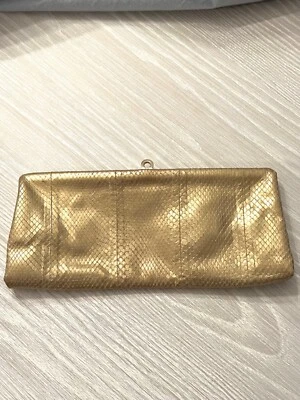 Salvatore Ferragamo Gold Snakeskin and Leather Evening Clutch - Image 1 of 4