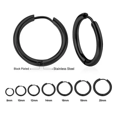14PCS/lot Surgical Steel Ring Earrings Thicken Round Circle Ear Hoops 8mm-20mm - Image 1 of 4