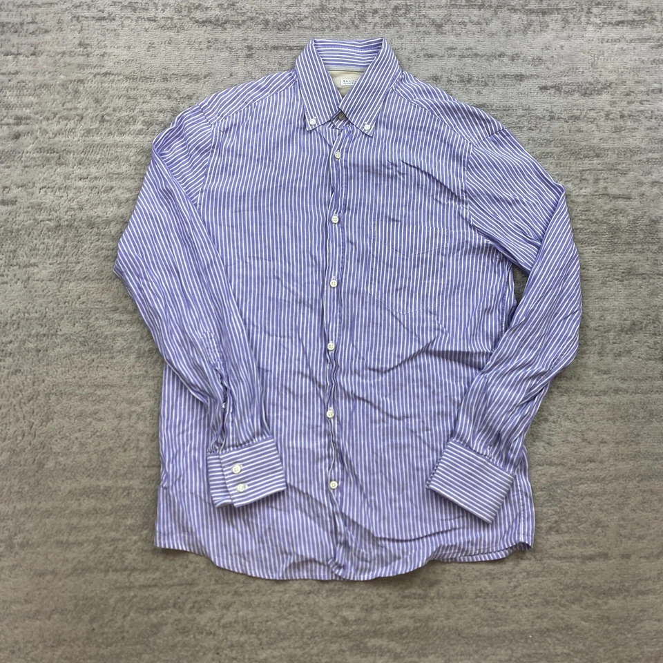 Brunello Cucinelli Linen Button Up Shirt Medium 15 Purple White Dress Outdoors - Image 1 of 4