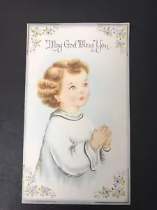 God's Blessings Card Vintage Praying Child Baptism Confirmation Religious - Picture 1 of 8