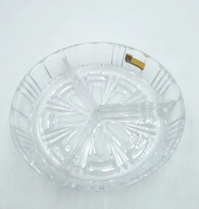 Vintage Lead Crystal 3 Section Diamond Cut Thumbprint Serving Dish 7.5" diameter - Picture 1 of 6