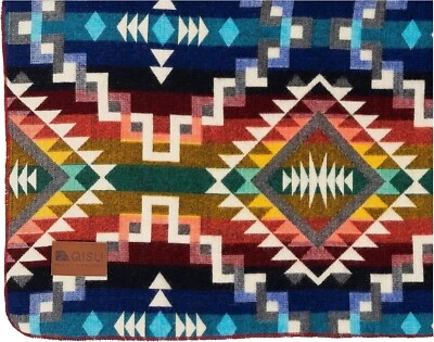 QISU Wool Blanket Throw 94x78 Handmade Ecuador Ultra Soft Hypoallergenic Blue - Image 1 of 4