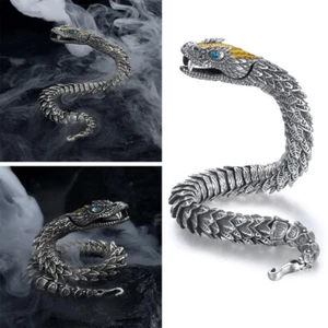 Men's Hand-woven Snake Bracelet Medusa Rattlesnake Hip-hop Bracelet 22CM New SC - Picture 1 of 11