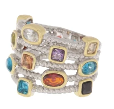 Anillo de topacio llamativo de dos tonos con cable trenzado hecho en Italia para mujer talla 6 Foto 1 de 4