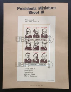 22c AMERIPEX Presidents Sheet III a-i 1986 SOUVENIR PAGE SCOTT # 2218 SP750 - Picture 1 of 2