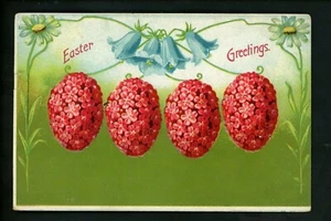 Easter Postcard O . 22 Pink Flower Eggs Daisy Embossed 1914 Vintage - Picture 1 of 2