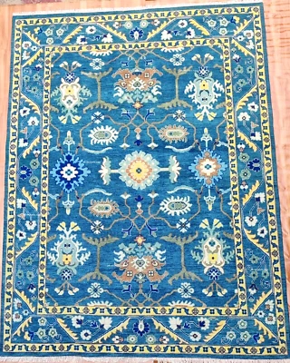 Oushak Unique Blue Cotemporary Turkish Hand-knotted Rugs to decor living area. - Image 1 of 4