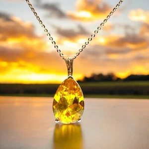 Vintage 14k Yellow Gold Pear Shape Yellow Citrine Pendant Necklace - Picture 1 of 7