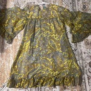 Vtg Ingenue Of California Yellow Brown Blue Floral Mod Dress S/M - Picture 1 of 11