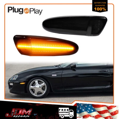 For 2000-2005 Celica/MR2 Spyder JDM Black Amber LED Front Side Marker Lights 2PC - Image 1 of 4