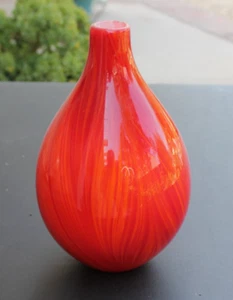 Murano Orange Fire Vase Mid Century Modern Art Glass Tear Drop Swirl Vintage - Picture 1 of 5