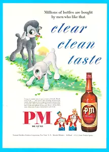 1950 PM Deluxe Blended Whiskey PRINT AD niedliche kleine Lämmer Schnaps Destillerie - Bild 1 von 3