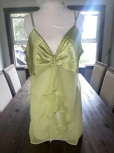 Cacique Green Chartreuse Satin Sexy Babydoll Sissy Teddy Nightgown Size 22-24 - Picture 1 of 10