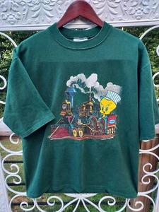 Vintage 90s Looney Tunes Tweety Bird Big Graphic Train Tee T Shirt Made In USA - Picture 1 of 8