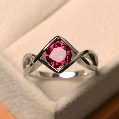 Ruby Engagement Rings Round Cut lab created 925 Solid Silver ring, ring for her - Image 1 of 4