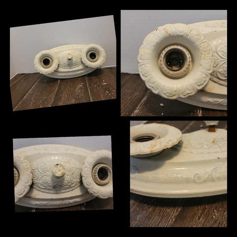 Antique Pressed Tin Ceiling Oval Light Fixture Flush Mount 2 Socket ORIGINAL Cover