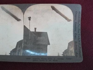 Stereoview Zeppelin Flying Over A German Town Rhine WWI Keystone View Co (O) - Picture 1 of 4