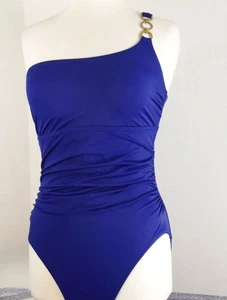 Lands End asymmetrischer blauer Badeanzug Größe 10 goldene Verzierungen - Bild 1 von 9