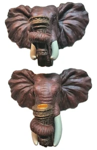 Juego - 2 apliques de pared Toscano Lucky Elephant Head portavelas de resina y latón  - Imagen 1 de 10