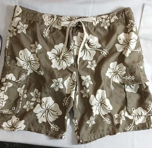 Bañador OP Ocean Pacific para hombre XL verde musgo/blanco hibisco playa hawaiana - Imagen 1 de 11