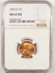 1953-D LINCOLN CENT - NGC MS-67 RD, SUPERB GEM! - Picture 1 of 3