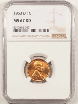 1953-D LINCOLN CENT - NGC MS-67 RD, SUPERB GEM! - Image 1 of 3