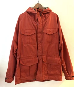 Vintage Hooded Parka Barn Coat Orange W/Plaid Wool Lining Size Large - Picture 1 of 6