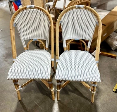 Serena & Lily Riviera Rattan Dining Chairs (Set of 2)—Hydrangea Blue/White - Image 1 of 4