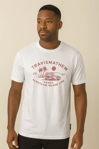 Travis Mathew T shirt White Tropical Bonfire 2025 Release New With Tag. - Picture 1 of 7