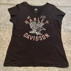 Camiseta Harley Davidson Eagle Gráfica Cuello en V Mujer 2XL XXL Negra Motociclista - Imagen 1 de 9