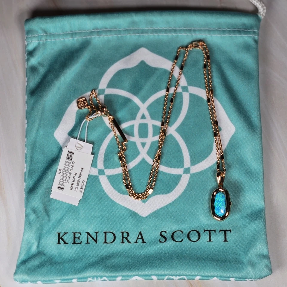 Collar Colgante Medallón Kendra Scott Ellie Azul Kyocera Ópalo Oro Rosa Nuevo con Etiquetas Difícil de Encontrar Foto 1 de 4