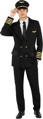 Men`s Black Airplane Pilot Costume Adult Airline Captain Uniform Suit  M - 3XL - Image 1 of 4