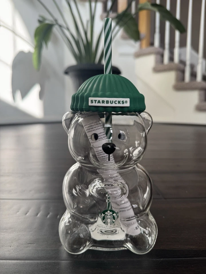 Starbucks 2025 Bearista BEAR Glass Jar Cold Cup Tumbler Straw Holiday Christmas