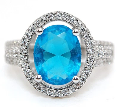 Anillo de plata de ley 925 con topacio azul y topacio blanco de 3 quilates talla 7 MB5-5 Foto 1 de 3