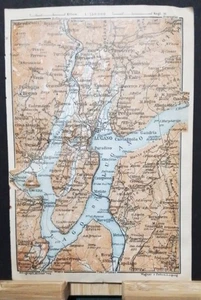 Stampa antica Mappa Lago Lugano Svizzera Baedeker 1908 - Imagen 1 de 1